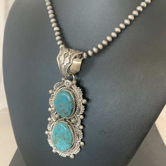 Native American Pearls Blue Necklace Pendant Ln 20 - Picture 4 of 12